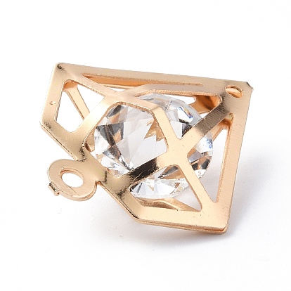 Rack Plating Light Gold Iron Pendants, with Clear Glass Rhinestone, Diamond Charm