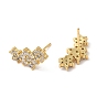 Rack Plating Brass Heart Stud Earrings with Cubic Zirconia, Lead Free & Cadmium Free