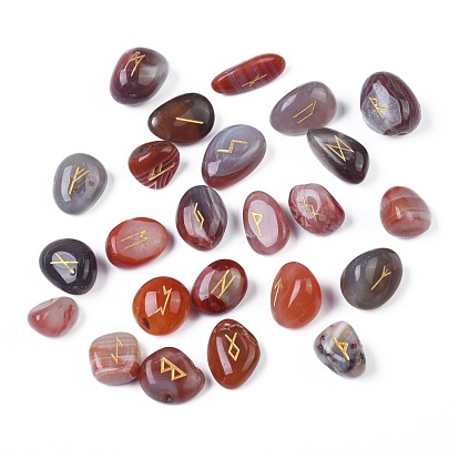 Natural Carnelian Carved Beads, Tumbled Stone, Healing Stones for Chakras Balancing, Crystal Therapy, Meditation, Reiki, Divination Stone, Nuggets with Runes/Futhark/Futhorc, No Hole/Undrilled