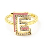Mixed Color Enamel Initial Letter Adjustable Ring with Clear Cubic Zirconia, Real 18K Gold Plated Brass Jewelry for Women, Cadmium Free & Lead Free
