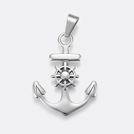 304 Stainless Steel Pendants, Anchor with Helm