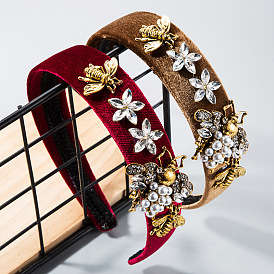 Bandeau en cristal baroque vintage avec embellissement d'abeille et accents de perles