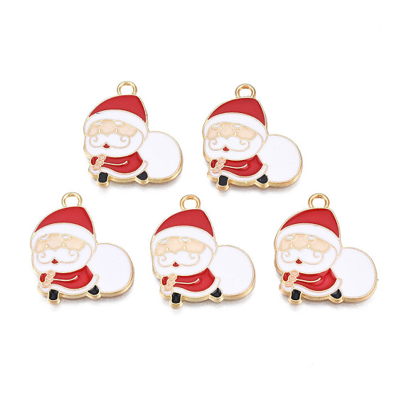 Rack Plating Alloy Enamel Pendants, Cadmium Free & Nickel Free & Lead Free, Light Gold, Santa Claus/Father Christmas