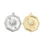 Brass with Micro Pave Clear Cubic Zirconia Pendants, Ocatgon with Sun Charm