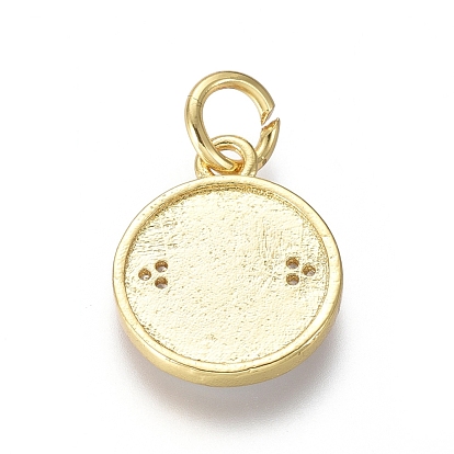 Brass Micro Pave Cubic Zirconia Pendants, with Enamel, Flat Round and Eye, Clear