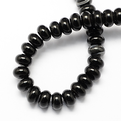 Dyed Natural Black Onyx Beads Strands, Rondelle Shaped