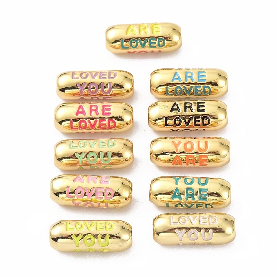 Eco-Friendly Brass Enamel Beads, Long-Lasting Plated, Real 18K Gold Plated, Oval with Word You Are