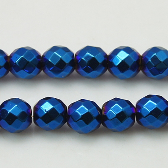 Non-magnétiques perles d'hématite synthétique brins, Grade a, couleur plaquée, facette, ronde
