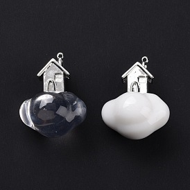 Acrylic Pendants, with Platinum Plated Alloy Findings, Cloud with House