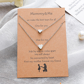 Heart-shaped Card Necklace Set, Fashionable and Simple, Non-fading Collarbone Chain (2 Pieces)