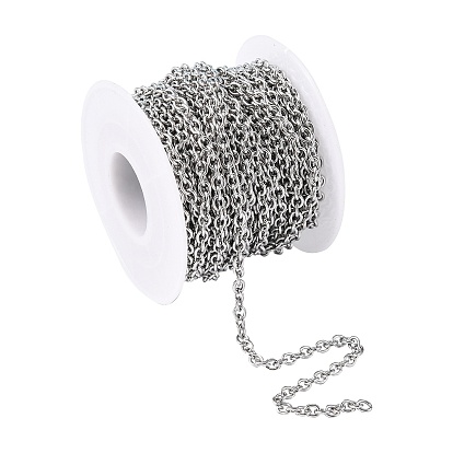 304 chaînes de câbles en acier inoxydable, pour le bricolage fabrication de bijoux, non soudée, avec bobine, ovale
