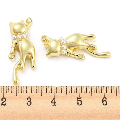 Breloques de connecteur en alliage avec perle d'imitation en plastique abs, liens en forme de chat