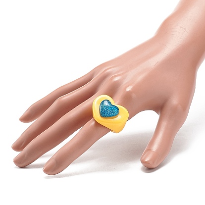3D Resin Heart Finger Ring, Acrylic Wide Ring for Women Girl