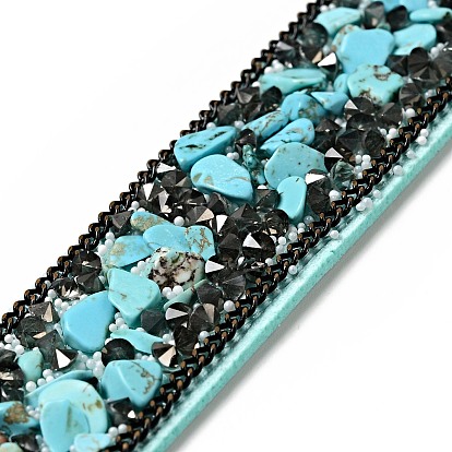 Flannelette Snap Bracelets, with Alloy Button and Natural Gemstone