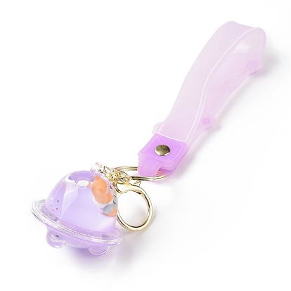 Acrylic Spaceship Keychain, with Light Gold Tone Alloy Lobster Claw Clasps, Iron Key Ring and PVC Plastic Tape