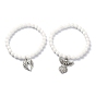 Ensembles de bracelets en perles rondes en jade naturel de malaisie, bracelet pendentif aile et ange en alliage