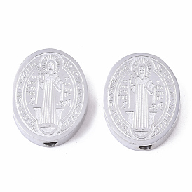 304 Stainless Steel Beads, for Religion, Oval with Saint Benedict Medal