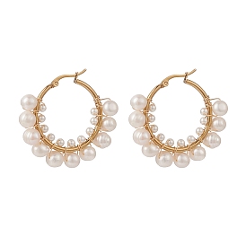 Boucles d'oreilles créoles en perles naturelles, 304 bijoux en fil d'acier inoxydable pour femmes
