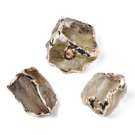 Perles de quartz citron naturelles plaquées, avec les accessoires en laiton d'or lumière, nuggets