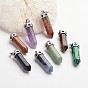 Bullet Brass Gemstone Pointed Pendants, Dyed, Platinum, 44mm, Hole: 5x8mm