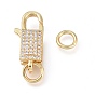 Brass Micro Pave Clear Cubic Zirconia Lobster Claw Clasp, with Jump Rings, Long-Lasting Plated
