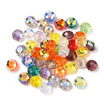 Perles de verre transparentes à facettes, de couleur plaquée ab , rondelle