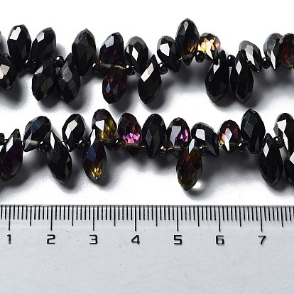Electroplate Glass Beads Strands, Half Plated, Faceted, Drop, Hole: 1mm