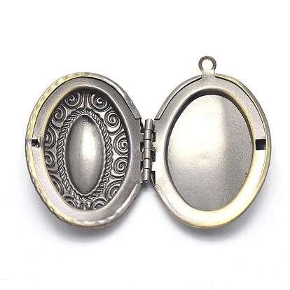 Brass Locket Pendants, Photo Frame Charms for Necklaces, Cadmium Free & Nickel Free & Lead Free, Oval