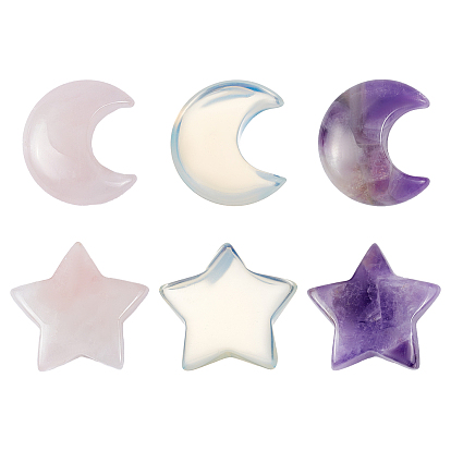 Chgcraft 6pcs 6 style perles de pierres précieuses naturelles et synthétiques, sans trou, pierre tombée, étoiles et la lune