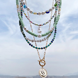 Collier de perles multicouches avec perles d'agate - élégant, durable, chaîne de pull unisexe.