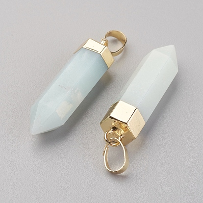 Natural Gemstone Pointed Pendants, with Brass Findings, Bullet, Golden