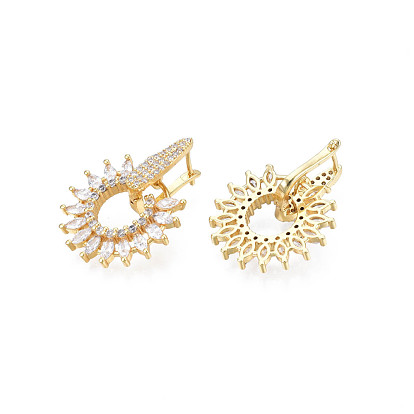 Cubic Zirconia Flower Dangle Hoop Earrings, Gold Plated Brass Jewelry for Women