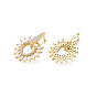 Cubic Zirconia Flower Dangle Hoop Earrings, Gold Plated Brass Jewelry for Women