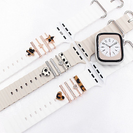 5 pcs 5 breloques de bracelet de montre en alliage rectangle de style serties de strass en cristal, bracelet de montre goujons boucles d'anneaux décoratifs