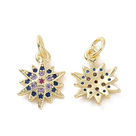 Brass Micro Pave Cubic Zirconia Charms, with Jump Rings, Sparkling Star Charm