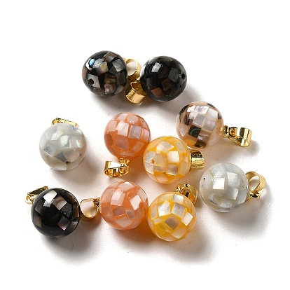 Natural Shell Dyed Round Charms, with Golden Plated Brass Snap on Bails