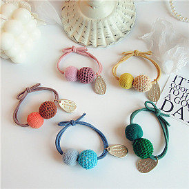 Retro Minimalist Color Block Knit Ball Hair Tie for Girls with Ponytail