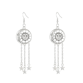 Moon & Sun Alloy Chandelier Earrings, Star Tassel Earrings for Women