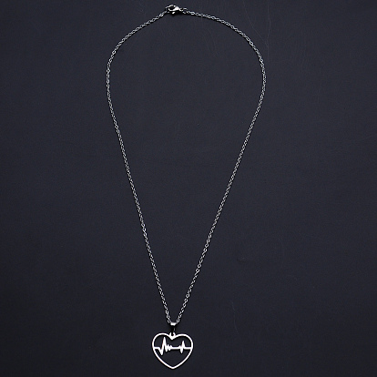 201 pendentifs en acier inoxydable colliers, avec des chaînes du câble et fermoirs pince de homard, coeur avec battement de coeur