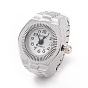201 Stainless Steel Stretch Watchband Finger Ring Watches, Flat Round Quartz Watch for Unisex