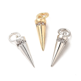 Rack Plating Brass Micro Pave Cubic Zirconia Charms, Long-Lasting Plated, Cadmium Free & Lead Free, with Jump Ring, Cone/Spike Charm