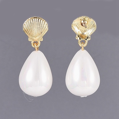 Perla de concha perla cuelga aretes pendientes, Con hallazgos de aretes de aleación y cajas de cartón.