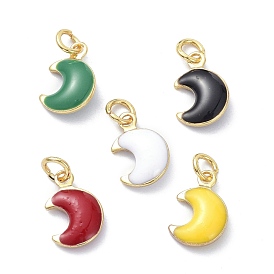 Brass Enamel Charms, Real 18K Gold Plated, with Jump Rings, Moon, Cadmium Free & Lead Free