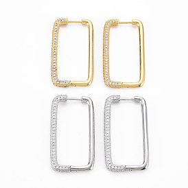 Прямоугольные серьги-кольца для девушек, латунные серьги из микро-паве прозрачного кубического циркония, без никеля 