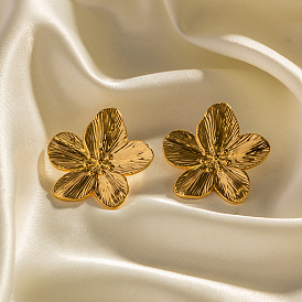 Vintage French Court Style Matte Gold Flower Stud Earrings with High-end Design Sense and Stainless Steel Material