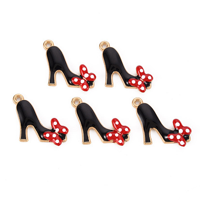 Alloy Enamel Pendants, Cadmium Free & Lead Free, Light Gold, High-Heeled Shoes with Butterfly