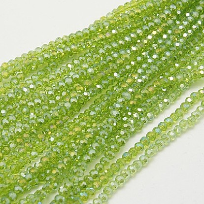 Perles en verre electroplate, de couleur plaquée ab , facettes (32 facettes) rondes, 3mm