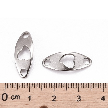 Curved Oval with Heart 201 Stainless Steel Links/Connectors, 20x8x1mm, Hole: 2.5mm