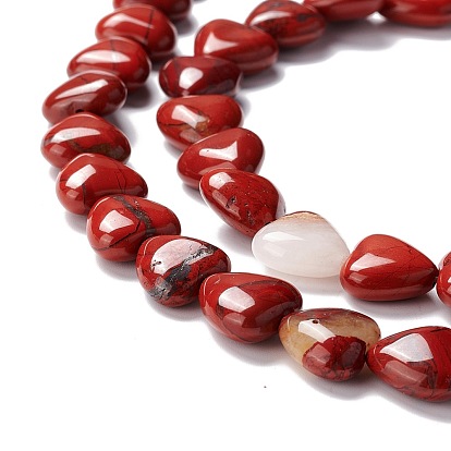 Rouge naturel perles de jaspe brins, cœur