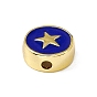 Laiton perles d'émail, plaqué longue durée, sans cadmium et sans plomb, réel 18 k plaqué or, plat et circulaire avec étoile